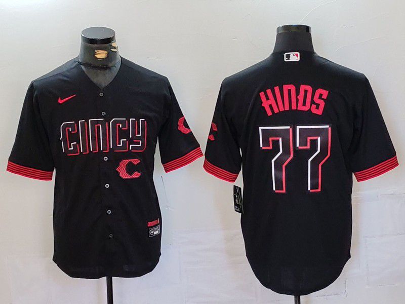 Men Cincinnati Reds #77 Hinds Black City Edition Nike 2024 MLB Jersey style 5